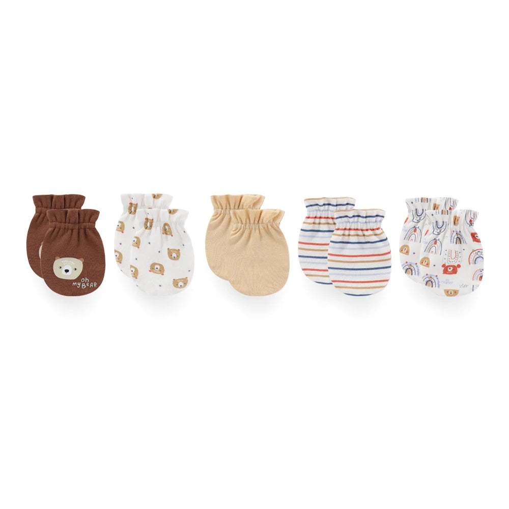 Kiddiezoom Newborn Gloves 0-6M 4/5 Pairs 100 Percent Cotton Breathable Baby Mittens For Newborns