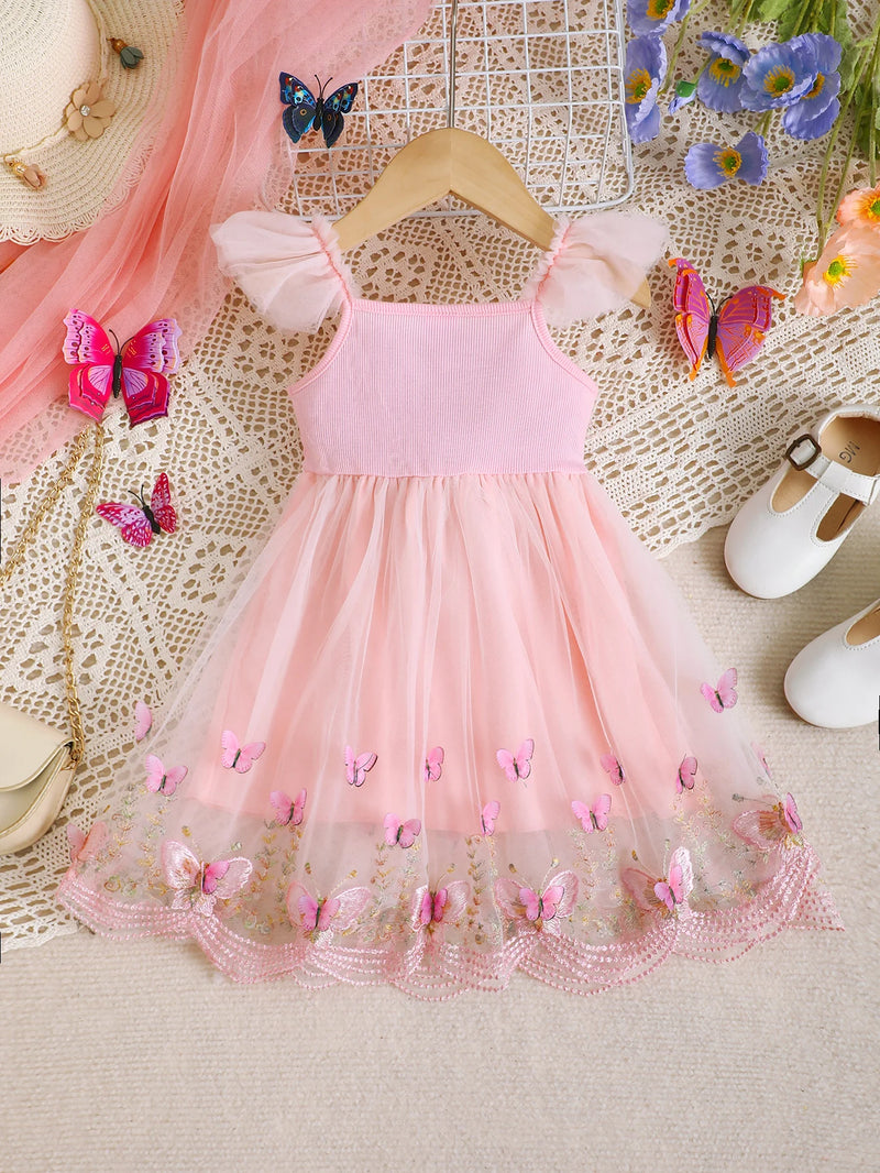0-3 Year old Girls' Dress Embroidered Flower Tulle Fashionable Princess Dress Summer festival Party Little girl butterfly Dress