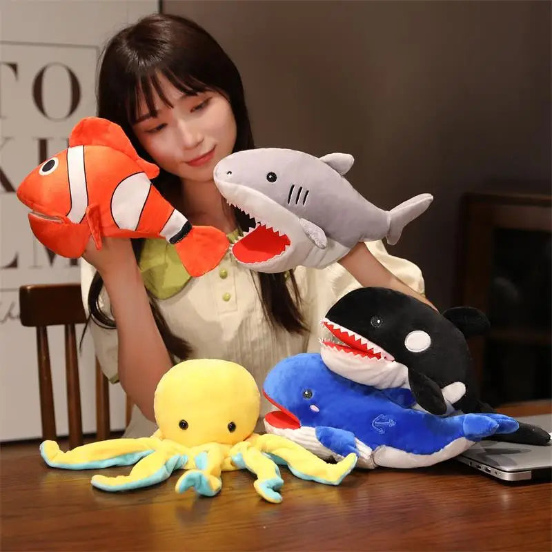 Hot Crocodile Shark Killer Whale Plush Hand Puppets Lifelike Tropical Fish Penguin Octopus Hand Puppets For Kids Adults Muppets