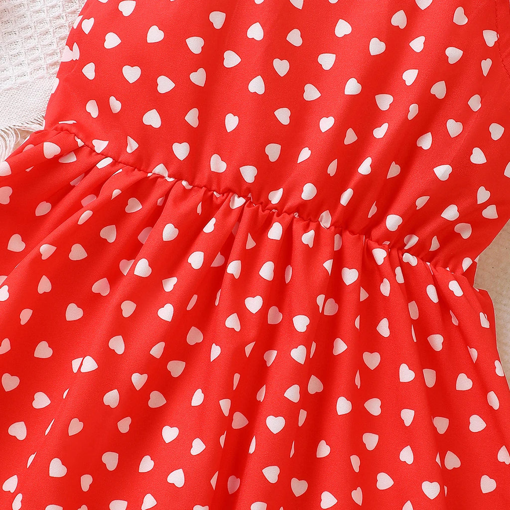 4-7 Year old Girls dress with Ruffled Heart Print and Red suspender dress, Summer Beach Dress sea connection for little girls