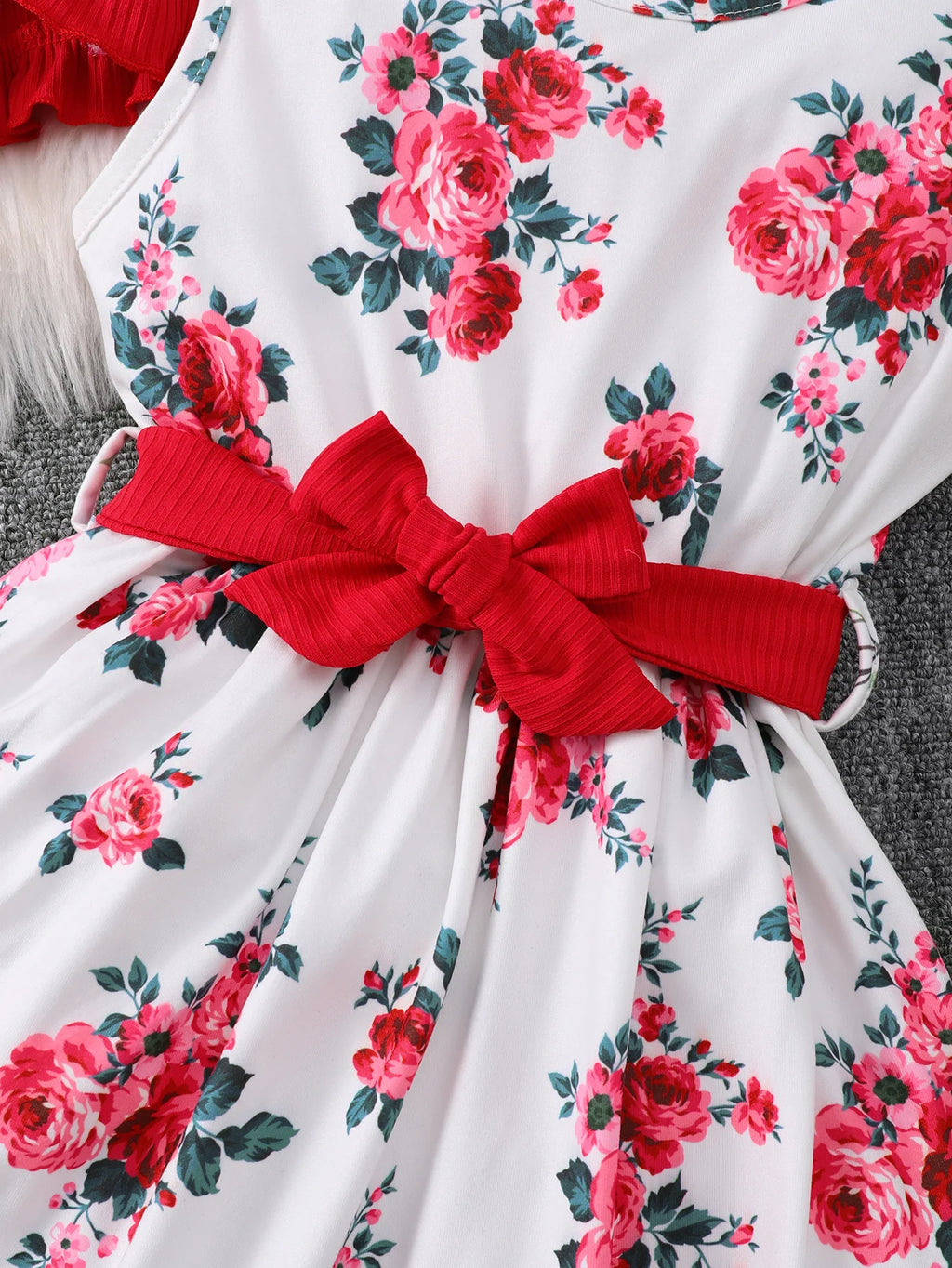 Children's clothing girls' Dress Pretty Flower Sleeveless Dress+ Shawl+belt 3Pcs/Set 4-7 Year Girls' Spring Autumn Fashion Dress