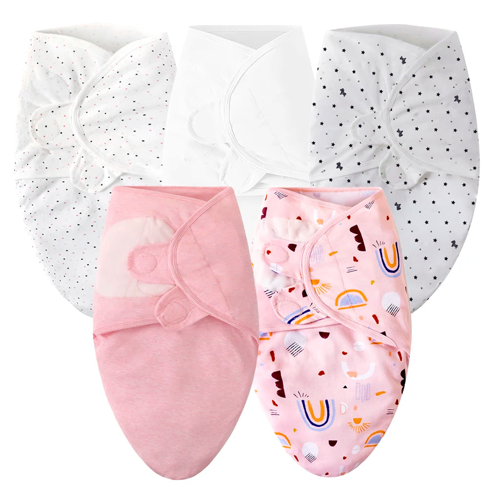Baby Blanket Hat Set Cartoon Printed Cotton Newborn Swaddle Adjustable Infant Sleeping Swaddle Wraps All Seasons 0-6 Months