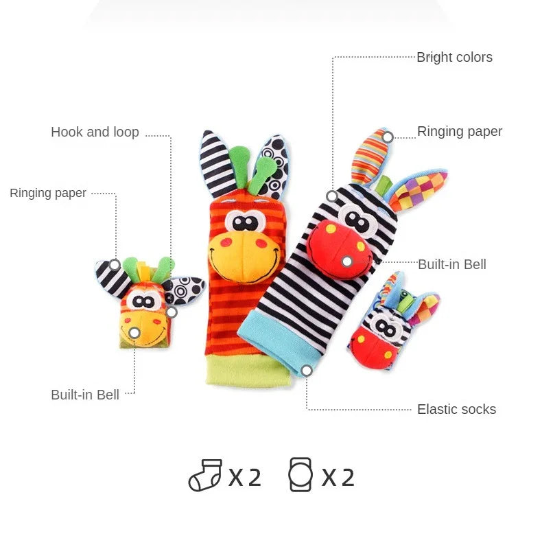 Newborn Baby Cute Stuffed Animals Baby Rattles Soft Socks Wristband Set Baby Rattles Toys Make Sounds Games For Babies