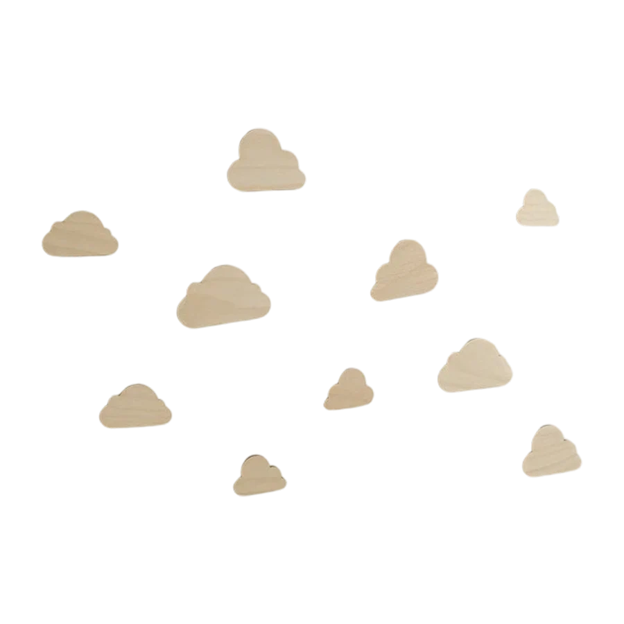 10Pcs/Set Nordic Style Cute Little Cloud Wooden Wall Stickers Decoration - Natural Wood Style Decoration for Home Living Room, Bedroom, Cafe, Homestay Wall Wooden Wall Stickers Decoration - Christmas, New Year, Wedding Decora