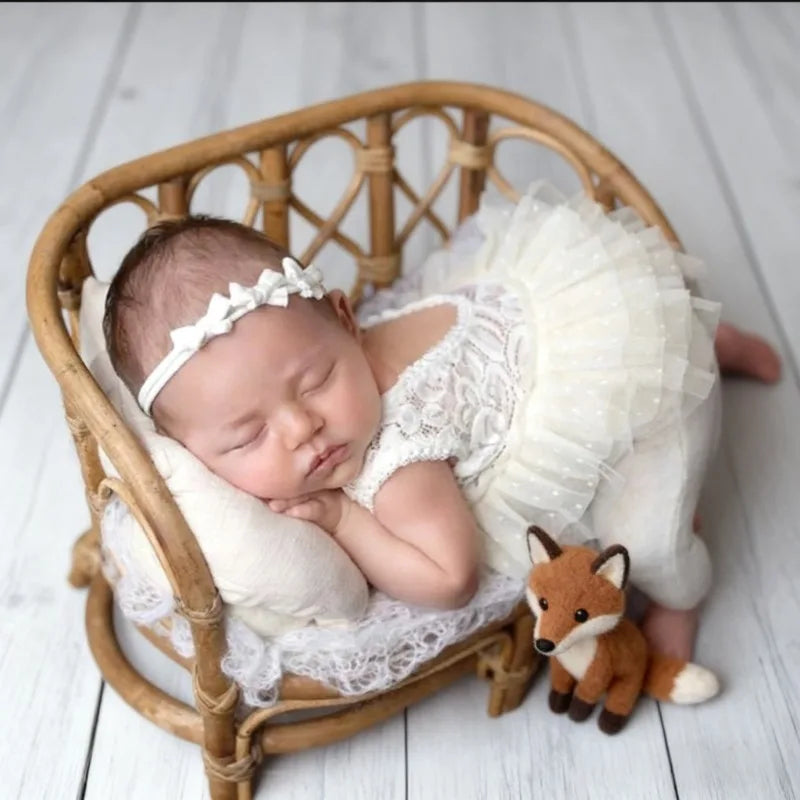 Newborn Infant Posing Photography Props Handmade Bamboo Rattan Baby Bench Bed Basket Container Studio Shooting Professional Tool