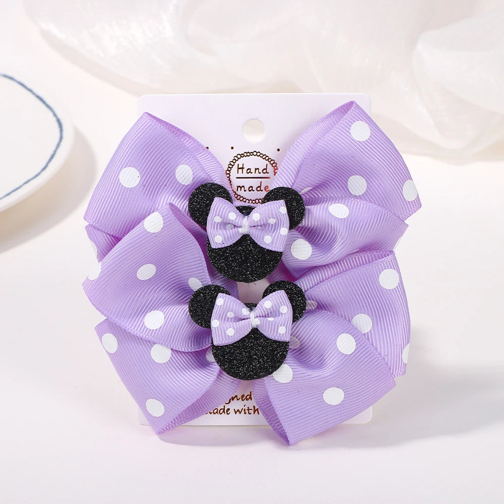 3.9 Inch Big Bows Hair Clips For Little Girls Cartoon Polka Dot Headdresses Set 2Pcs Lot