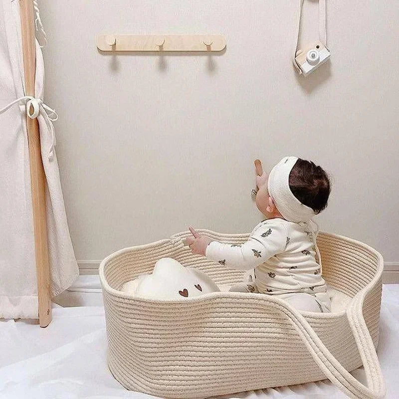 Portable Baby Moses Basket Carrier Cotton Rope Woven Crib Newborn Sleeping Bed Cradle Bassinet Nursery Decor Cunas Para El Bebe