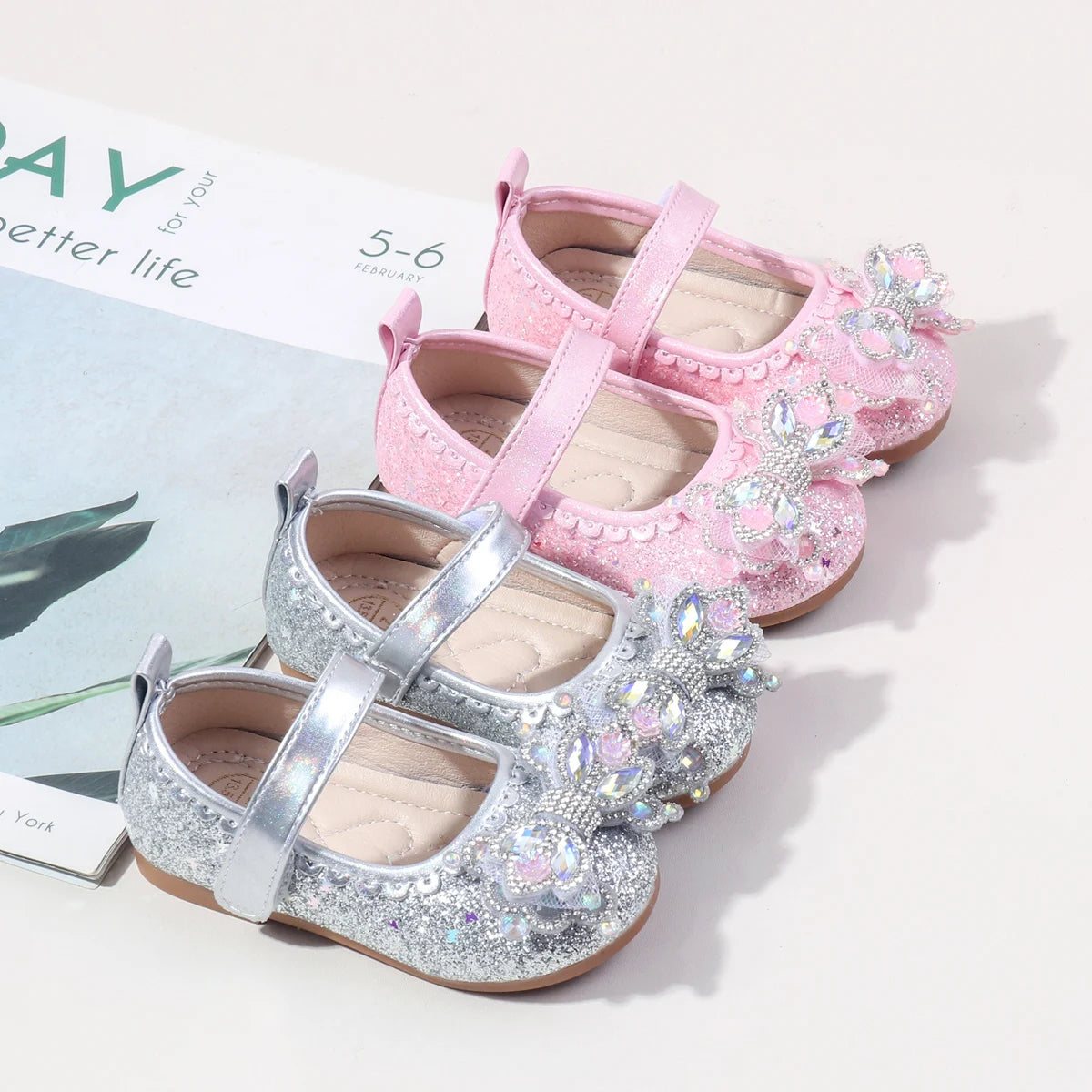2025 Spring Bling-bling New Baby Girls' Crystal Princess Shoes For 0-3Y High Quality Soft TPR Sole Flat Girl's Leather Shoes