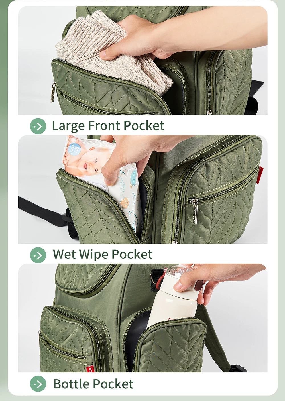 Large Capacity Nappy Backpack for Moms Multi Functional Waterproof Diaper Bag with Stroller Hooks for Baby Care Outdoor Travel