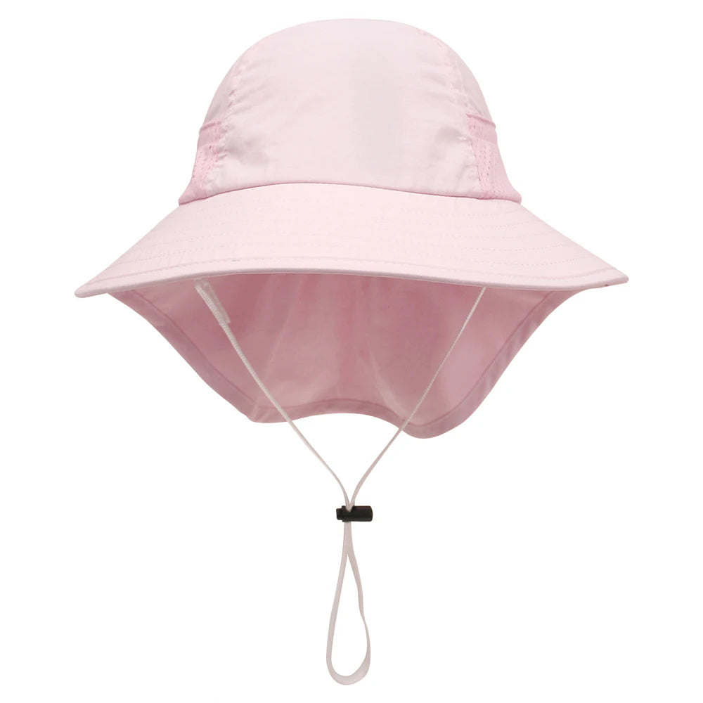 Spring Summer Baby Hat Beach Sun Protection Neck Kids Bucket Hats for Girls Boys Adjustable Children Cap Baby Accessories 6M-6Y