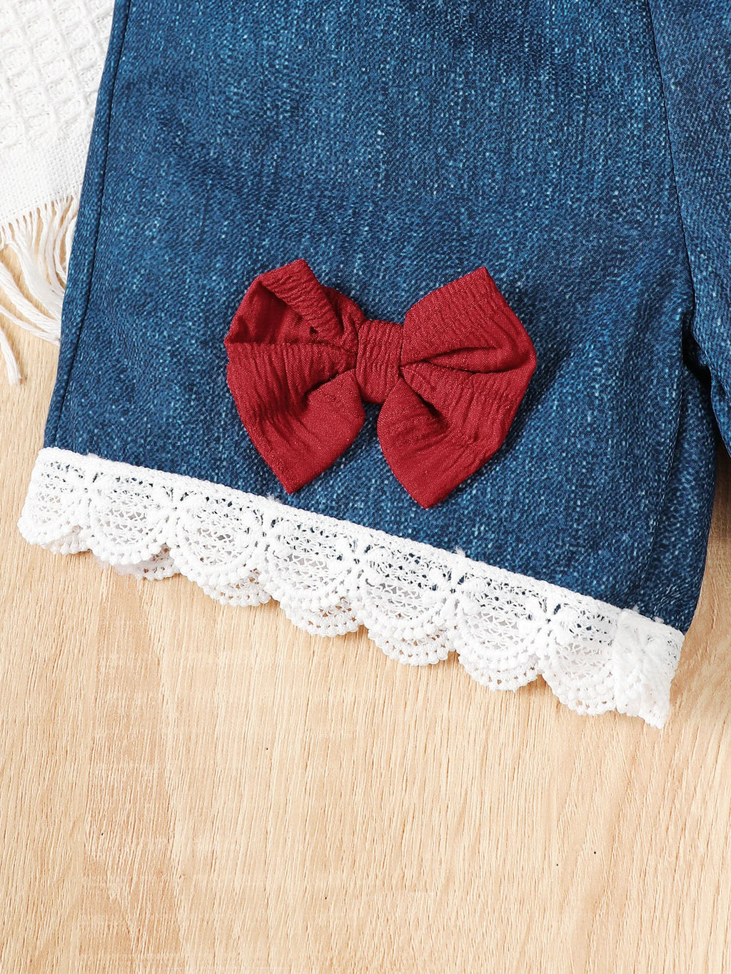 3Pcs Baby girl Set with Flying sleeves and Ruffled Tops, Blue Shorts, and mini bags. 0-3 Year old Baby girl Summer Fashion Set