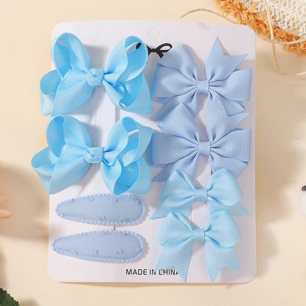 8Pcs Kids Bows Hair Clips Gift Set Including 4 Styles Webbing BB Head Clips For Girls
