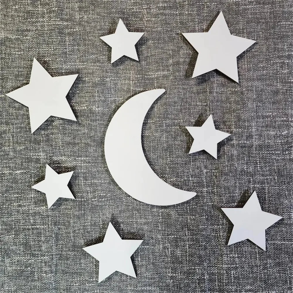 8Pcs/Set Ins White Wooden Moon and Star Garden Nursery Collection Wooden Wall Decoration Celestial Wall Art, Playroom Sign, Bohemian Home Wall Decor