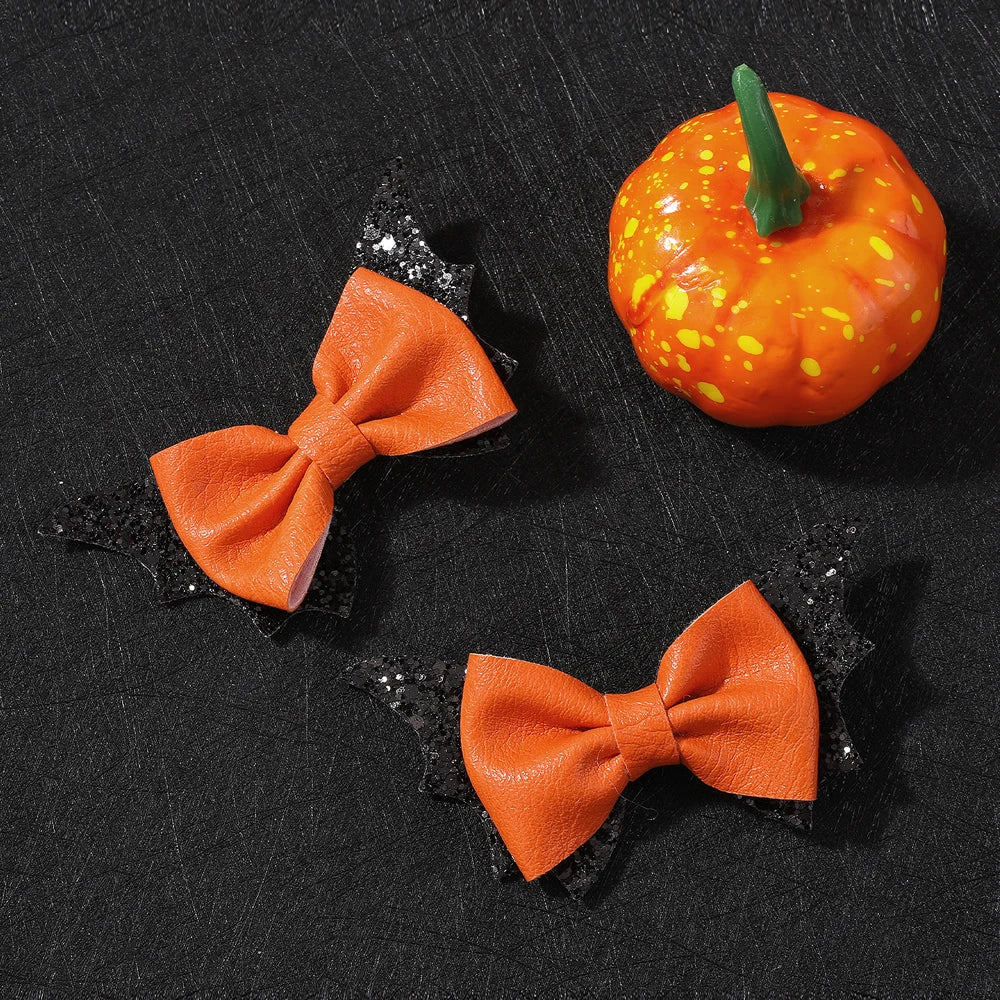 2pcs Halloween Barrettes Bat Wing Bow Hair Clips Girls Bangs Clips for Party Performance Headdress Barrettes Cosplay Headwear
