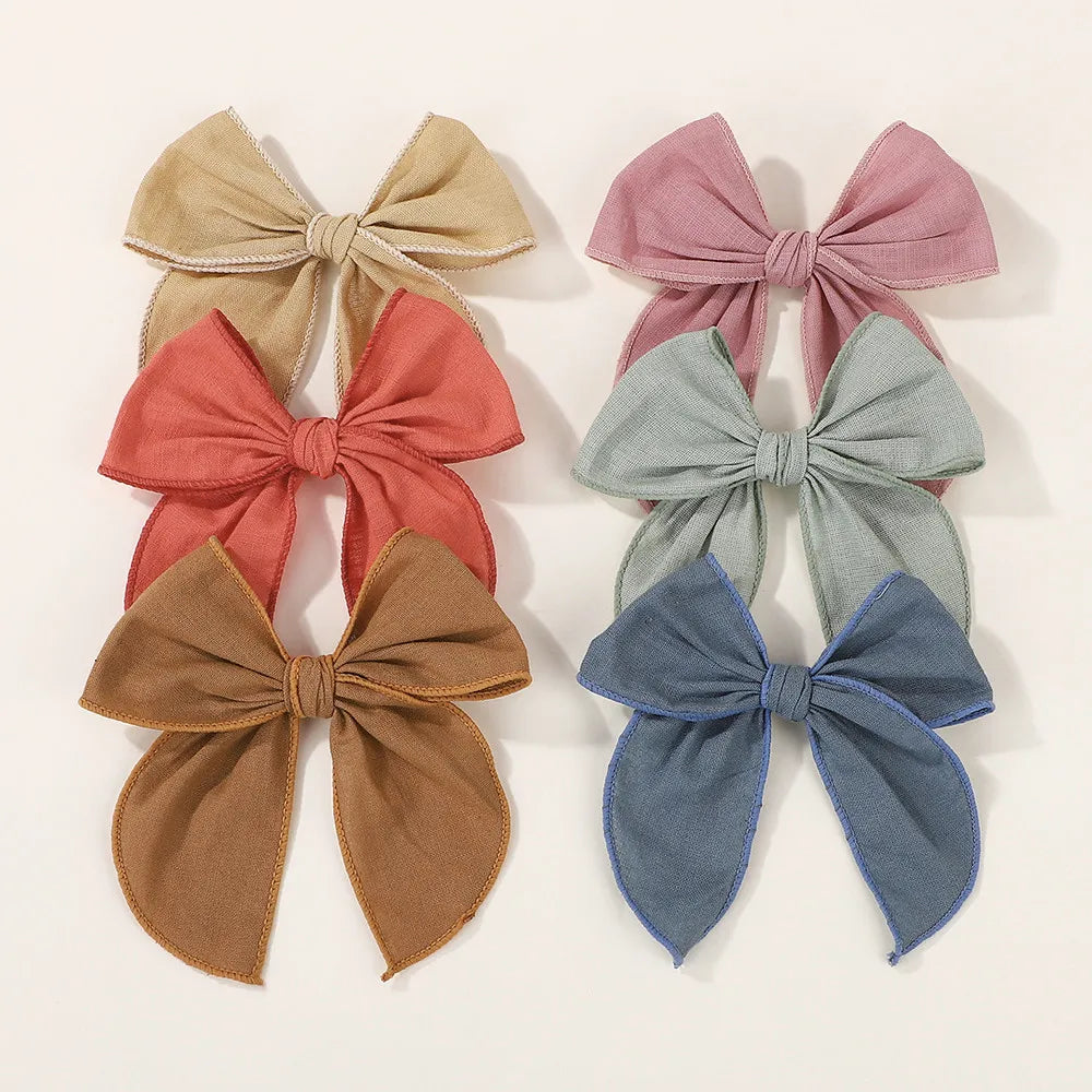 Randomly Color 8Pcs Cotton Bowknot Solid Color Hair Clip for Girls Lovely Handmade Hairgripes Baby Headwear Set