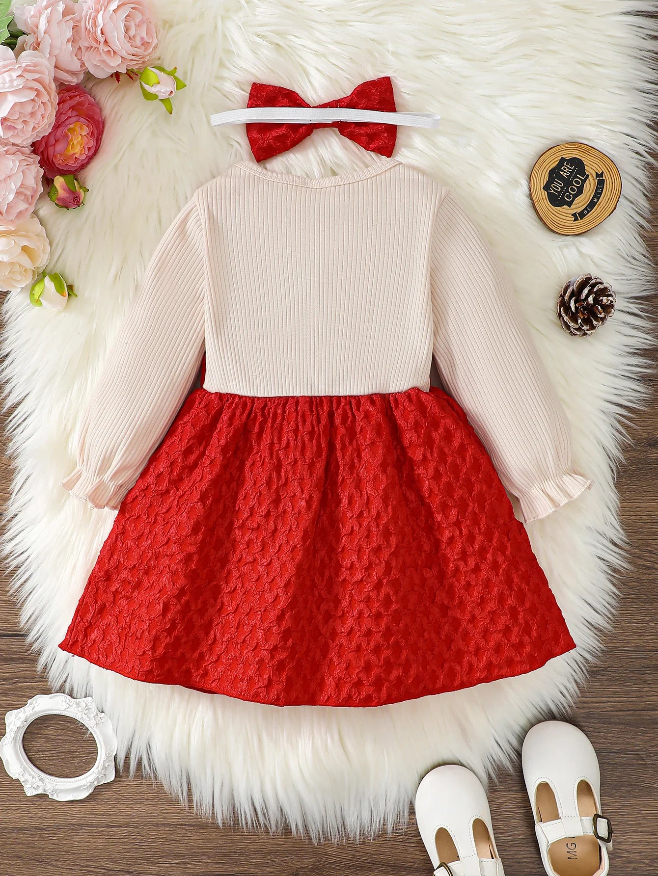 2Pcs Toddler Baby Girl Dress Bow Spring Autumn Princess Dress+Headband 0-3 Year old Cute Little girl Festival Party Dress