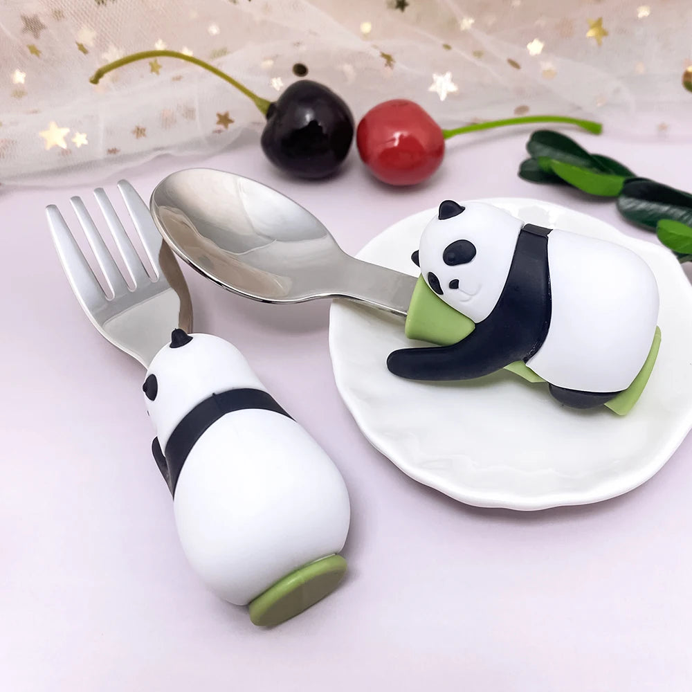 Lofca Baby Silicone Spoons Panda Silicone Fork Sloth Feeding Food Learn To Eat Children's Tableware BPA Free Food Feeding