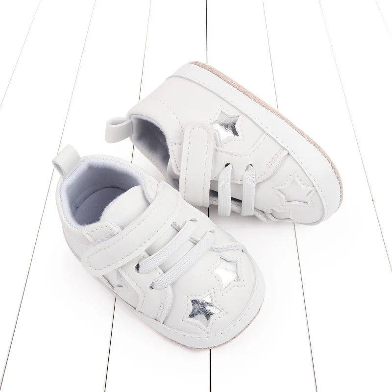 2025 Spring And Autumn Baby Boy and Girl Shoes Soft PU Anti-slip Casual Prewalking Shoes for 0-18M First Step Shiny Stars BC2275