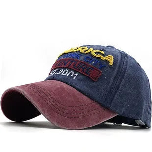 Summer New Pure Cotton Distressed Washed Baseball Cap66Highway Embroidered Duckbill Cap European and American Style Sunshade Hat