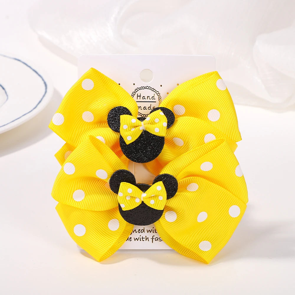 3.9 Inch Big Bows Hair Clips For Little Girls Cartoon Polka Dot Headdresses Set 2Pcs Lot