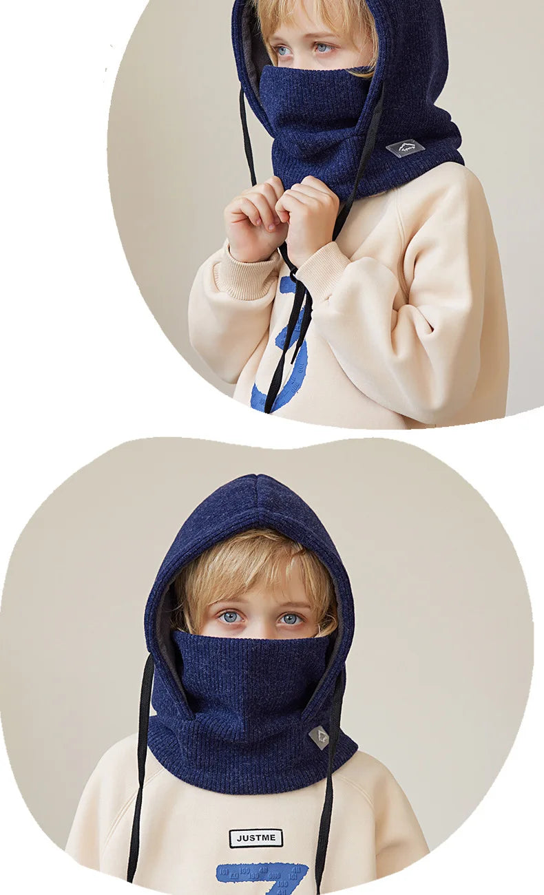 Children Winter Hat Scarf Mask One-piece Ears Neck Warmer Kids Bonnet Hats for Skiing Fleece Lining Child Girls Boys Cap 4-10Y