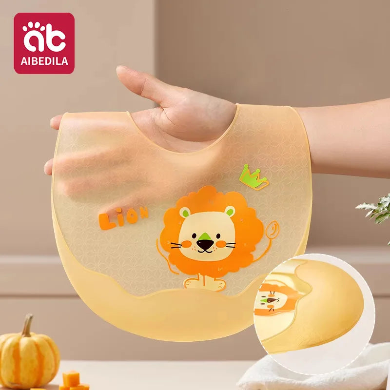AIBEDILA  Silicone Baby Bib Waterproof Adjustable Food-Grade Feeding Apron Cartoon Pattern Burp Cloth for Toddlers Boys Girls
