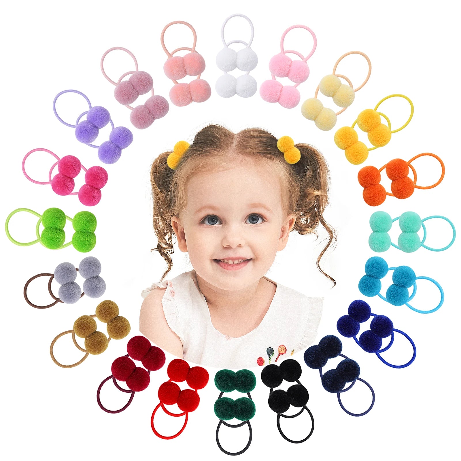 20/40pcs Double Plush Ball Elastic Hair Bands for Kids Girls Colorful Hair Ropes Ties Ponytail Rubber Bands Hair Accessories