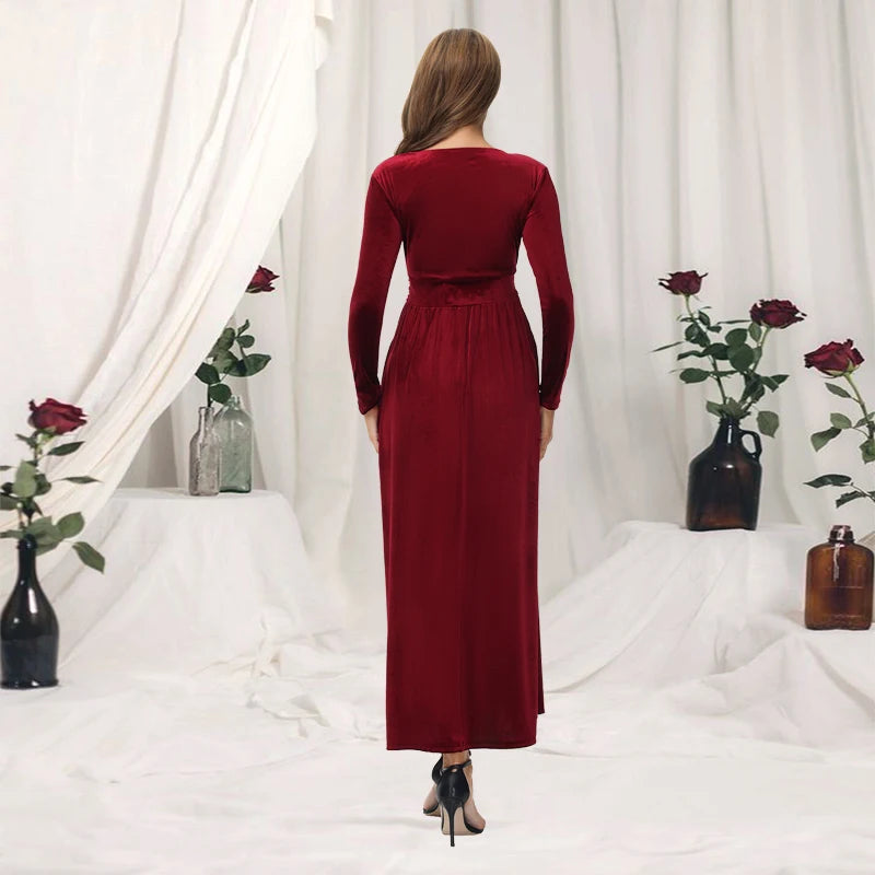 Maternity Photography Dress Velvet Long Sleeves V-Neck High Waist Gown For Wedding  Baby Shower Photo Shoot