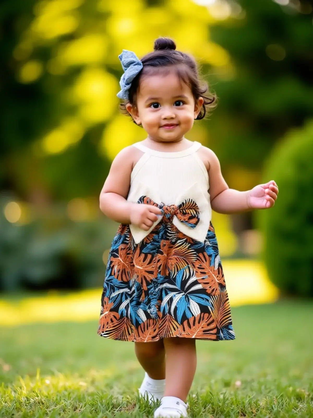 2Pcs Summer Baby girl Dress Maple leaves Bow Dress+Hat Set 0-3 Year Old Baby Girl Summer Beach Vacation Casual Dress
