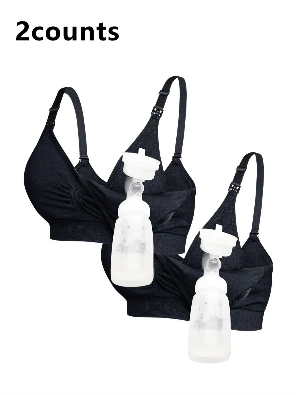Two-Pack of Pleated Front-Button Nursing Bras for Women, Can Be Used with a Breast Pump