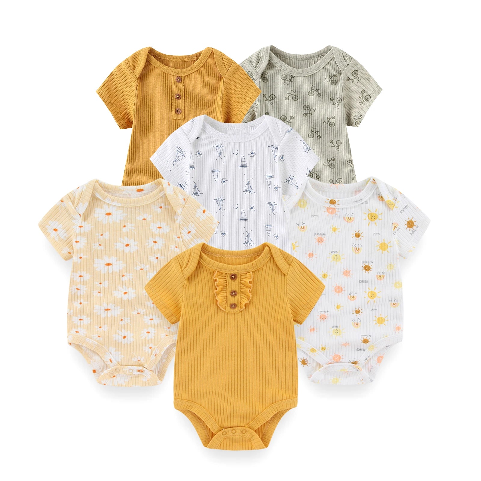 Baby Bodysuits 6 Pack Short Sleeve Cotton Soft Newborn Onesies for Boys and Girls Cartoon Prints