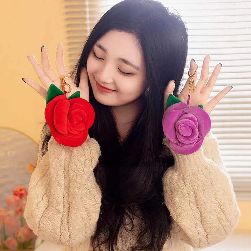Wholesale Pretty Mini Rose Plush Toys Soft Colorful Lifelike Rose Hanging Toys Cute Keychain Bags Decor Kawaii Girls Gift