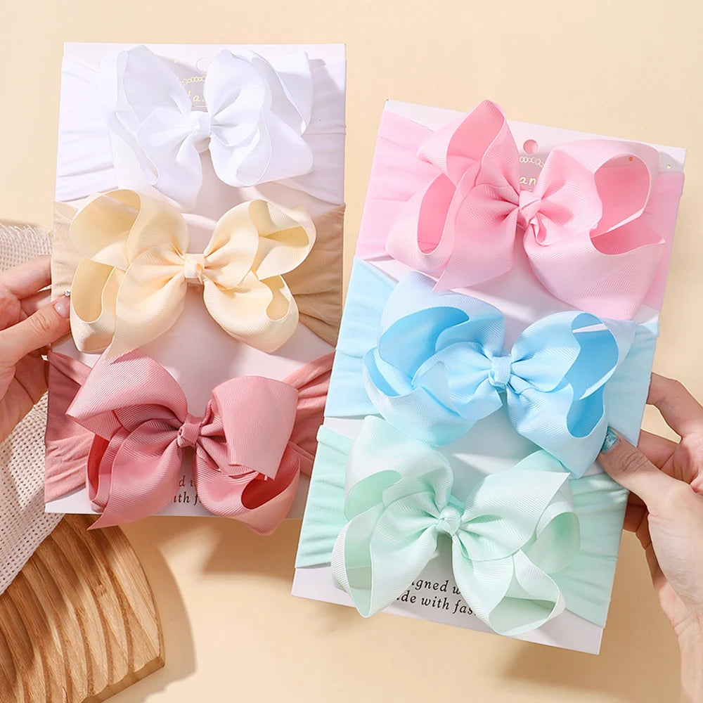 1pcs Large Ribbon Bow Baby Headband Girls Wide Nylon Turban Newborn Bow Headwrap Baby Gift Super Soft Infant Hair Accessories