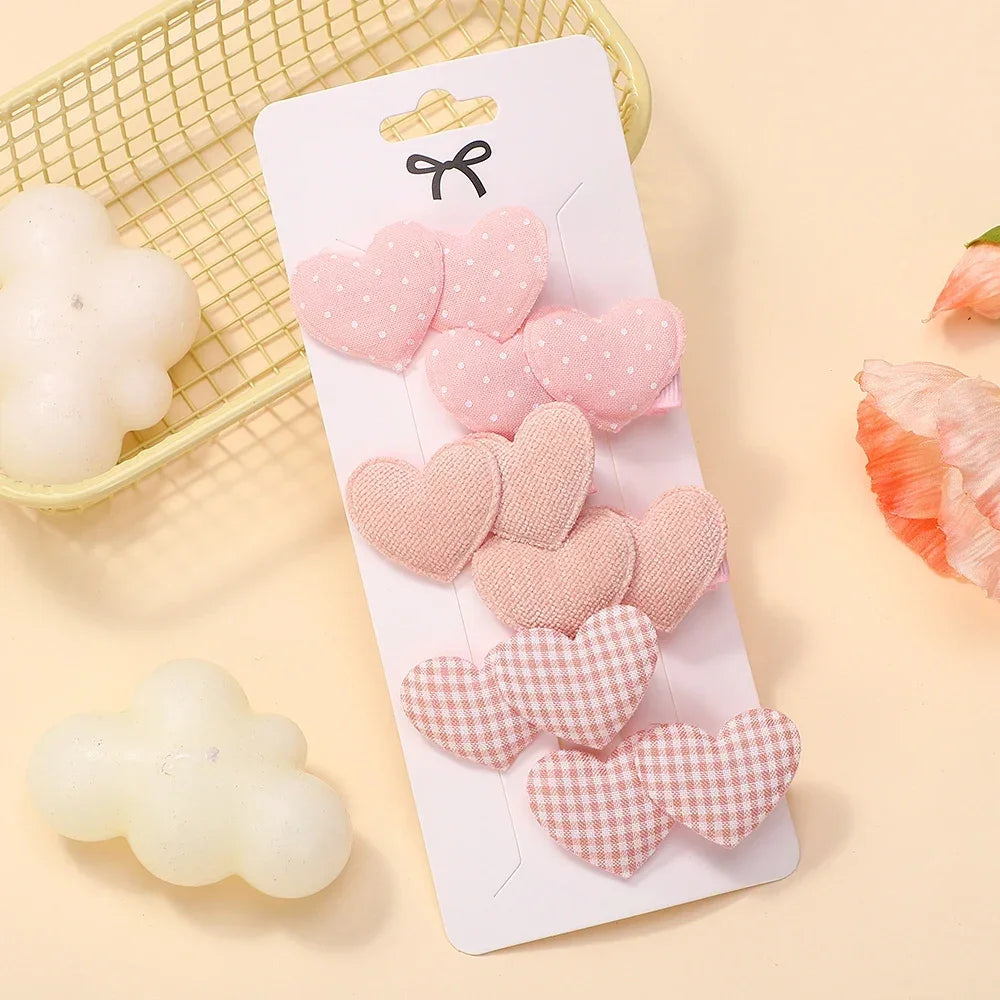 6Pcs Heart Designs Sweet Hair Clips Cute Headwear Mini Clips Kids Girls Outdoor Wear Lovely Hair Accessories Gifts