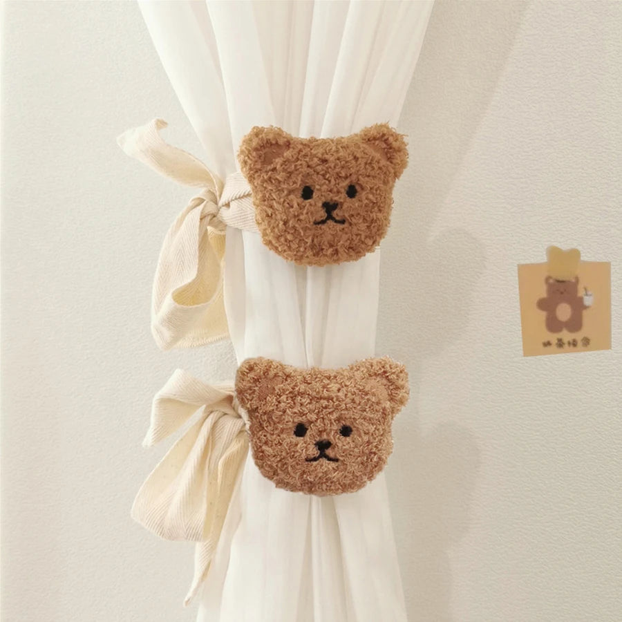 2Pc Ins Korean Style Embroidered Bear Head Baby Nursery Decoration Curtain Tieback Mosquito Net Tie Rope.