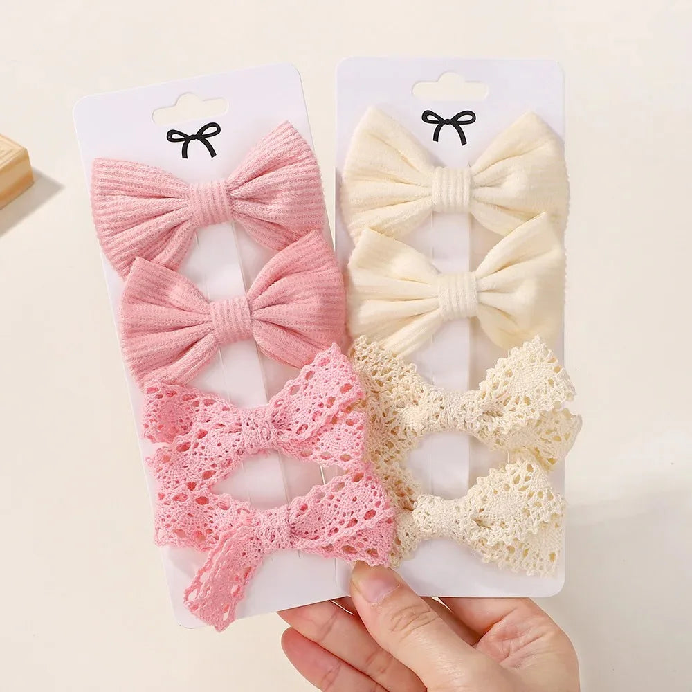 4Pcs/lot Lovely Bowknot Hair Clip for Girls Lace Side Bangs Hairgripes Gift Headwear Set Boutique Kids Barrette