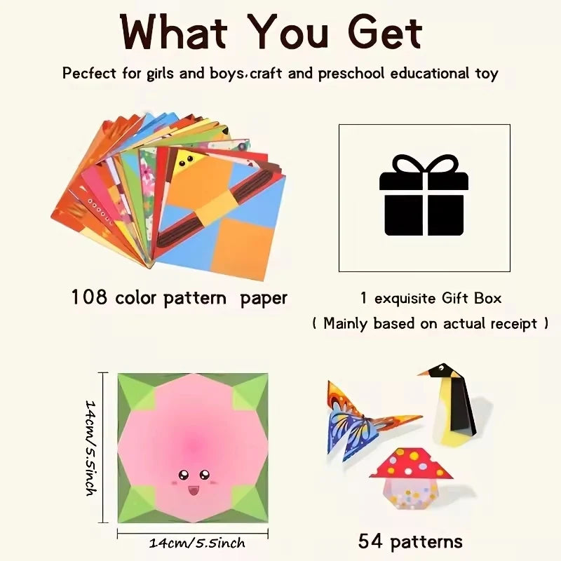 Creative Origami Paper Kit, 54 Double-Sided Sheets with Instruction Booklet, Educational DIY Craft for Kids & Adults