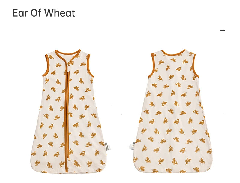 0-24 Months Baby Sleeping Bag Summer Thin Layer Sleep Sacks 0.5Tog One-Piece Sleepwear Beige Wheat Printed Anti-Kick Blanket