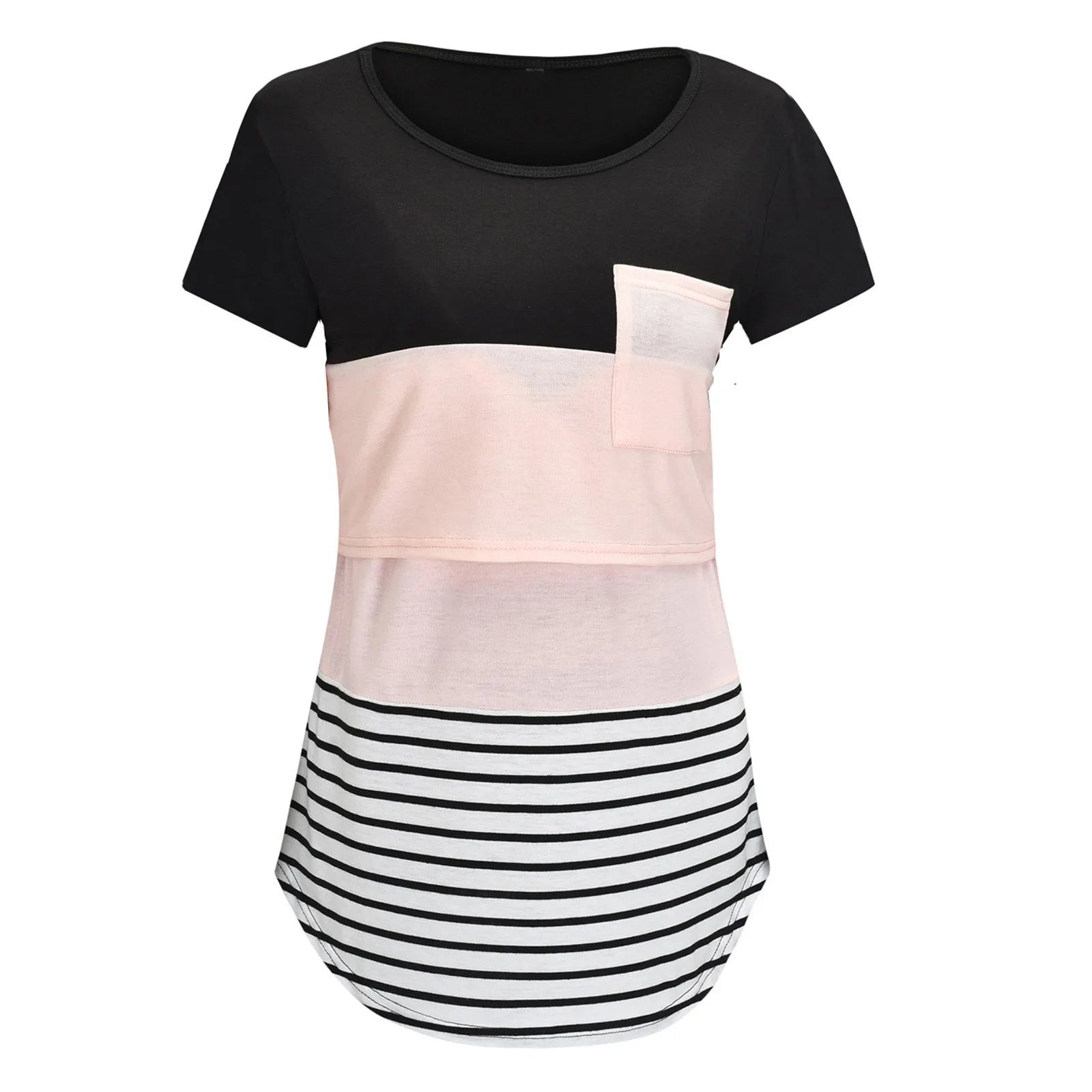 New Maternity Clothes Casual Tops Nursing For Breastfeeding T Shirt Striped Print Women Maternity Short Sleeve Maternity Blouse
