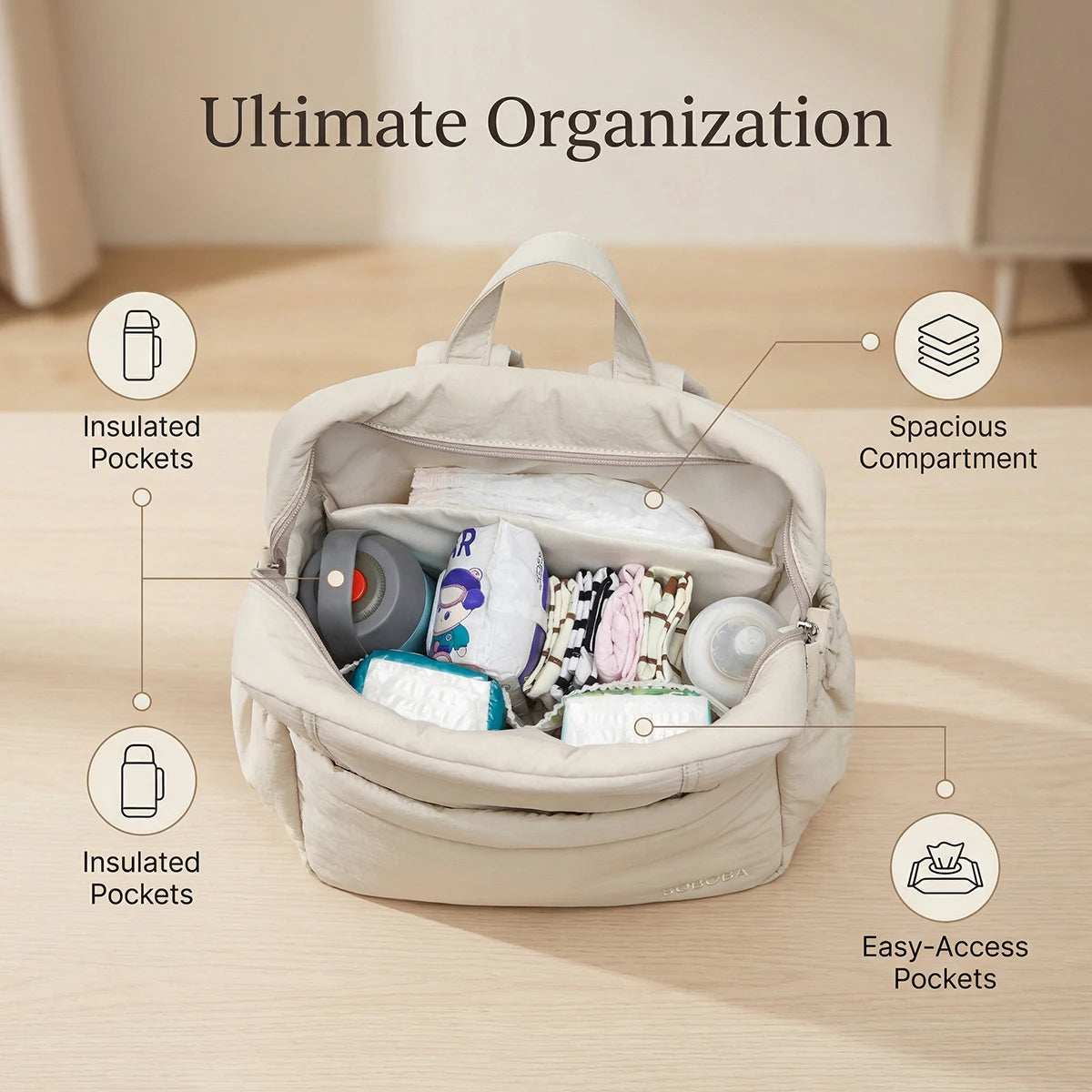 Soboba Large Capacity Diaper Backpack Multi-functional Nappy Changing Bag for Newborns Travel-Friendly Parenting Essentials