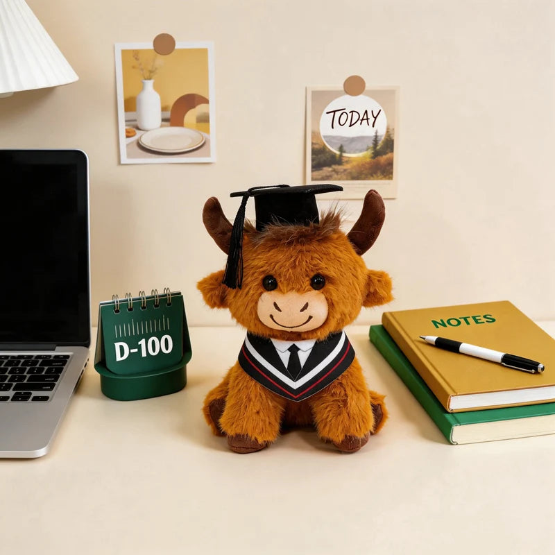 Hot New Sitting Pose Highland Cattle Plush Toys Soft Fluffy Cartoon Dr Cattle Doll Cute Graduation Gift To Friends Family