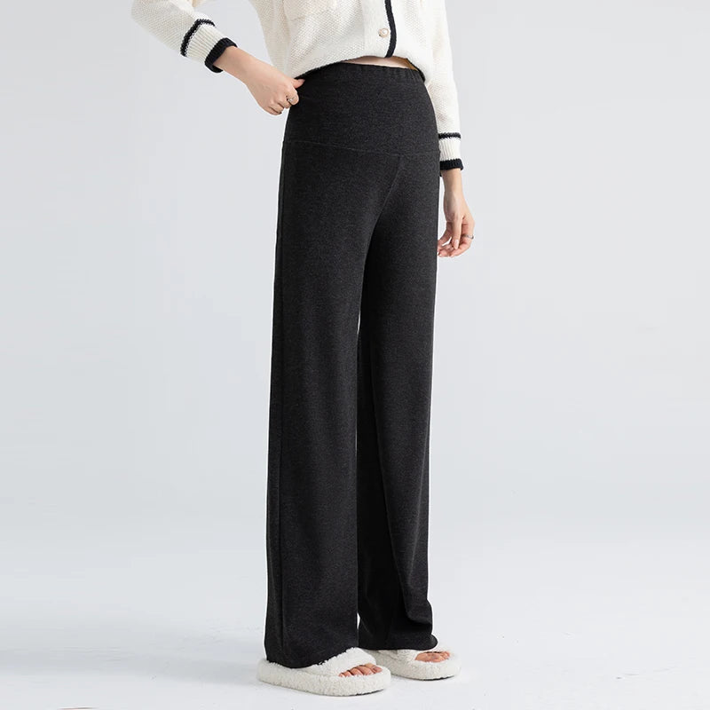 Pregnant Woman Maternity Straight Knitted Trousers With Adjustable Waist 2026 Autumn