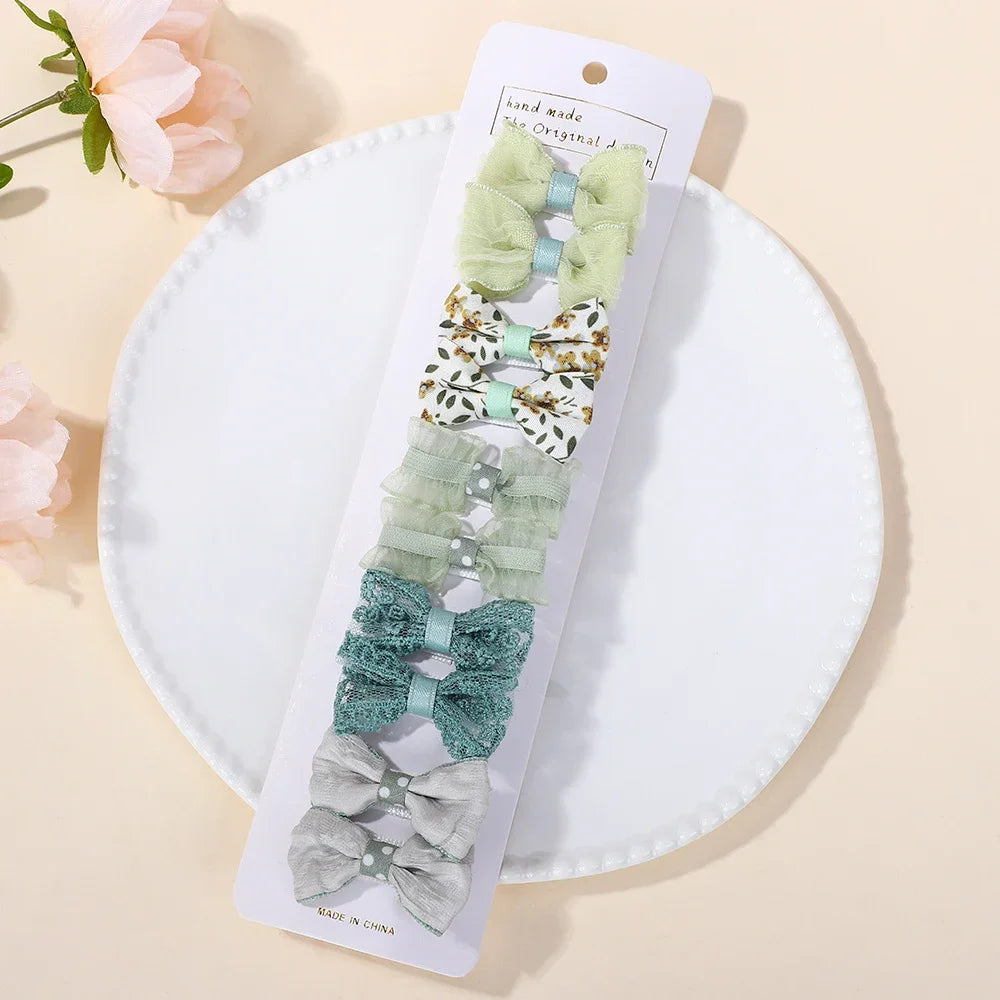 10Pcs/set Children Exquisite Hair Clip Lovely Bowknot Printing Cloth Hairgripes for Girls Boutique Hair Accessories