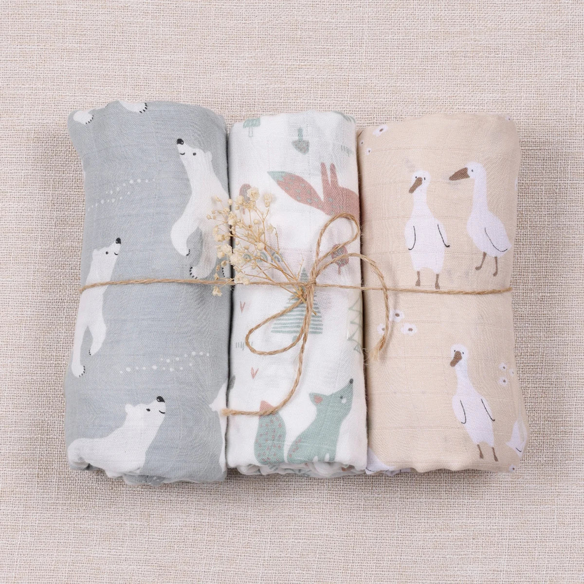 Elinfant Bamboo Cotton Muslin Swaddle Blanket 3 Piece Set Newborn Swaddle Wrap Nursing Cover
