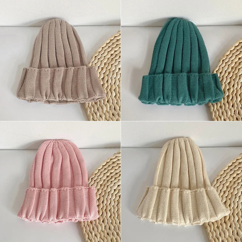 Winter Baby Knitted Hat for Girls Boys Infant Bonnet Toddler Cap Kids Beanie Candy Color Elastic Children Hats Accessories 1-5Y
