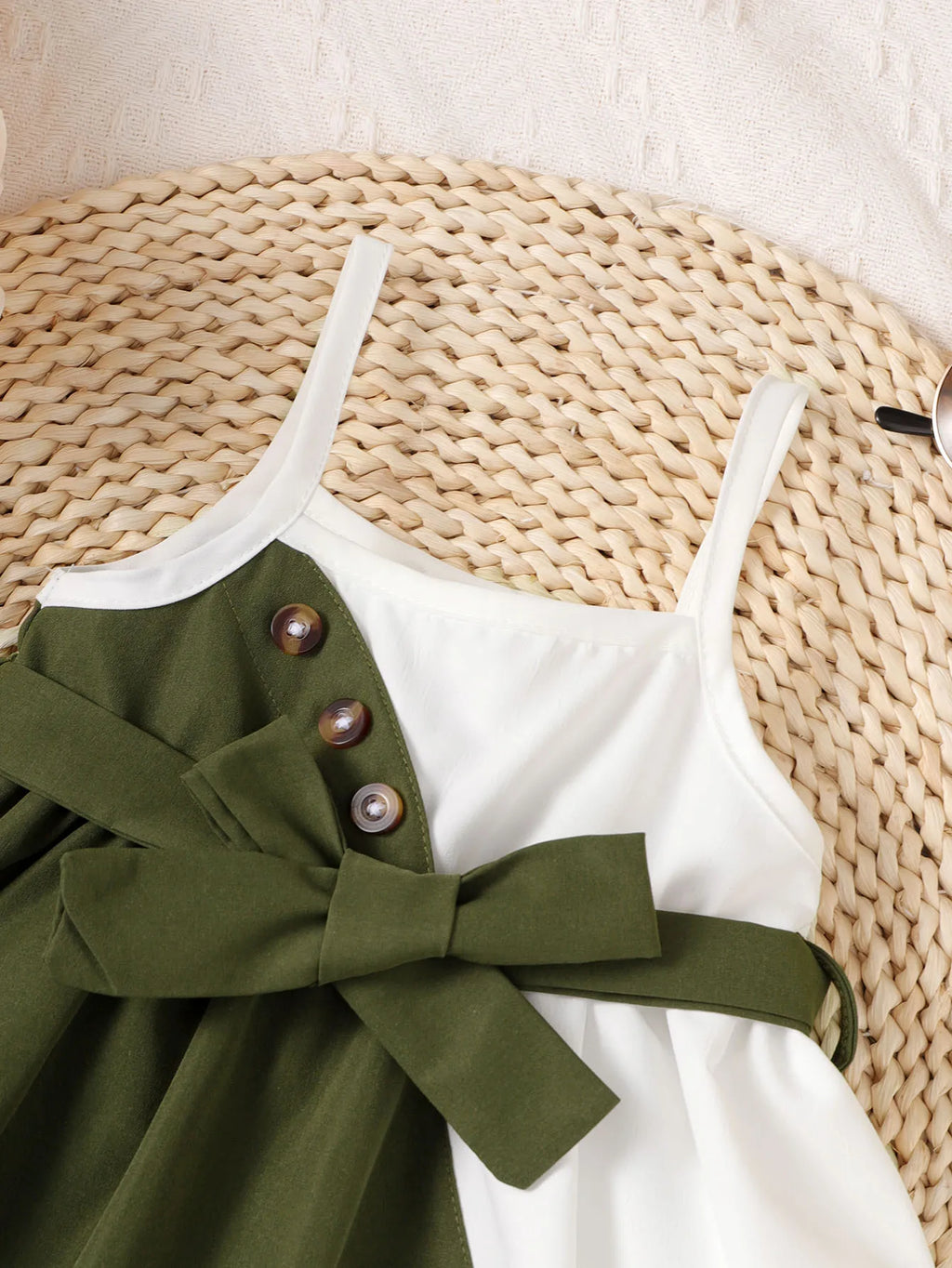 0-3 Year old Cute Baby Girl Suspender Color Blocked Lace up Dress, Toddler Baby girl Summer Casual Dress