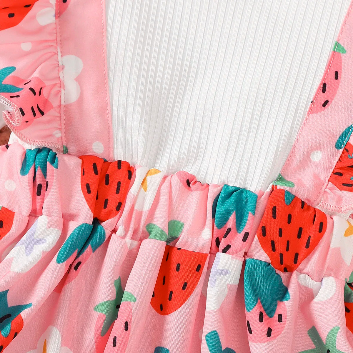 2Pc/Set Baby girl Dress  Ruffled Strawberry Print long sleeved Dress suitable Cute Baby girl 0-24 Months Spring and autumn Dress