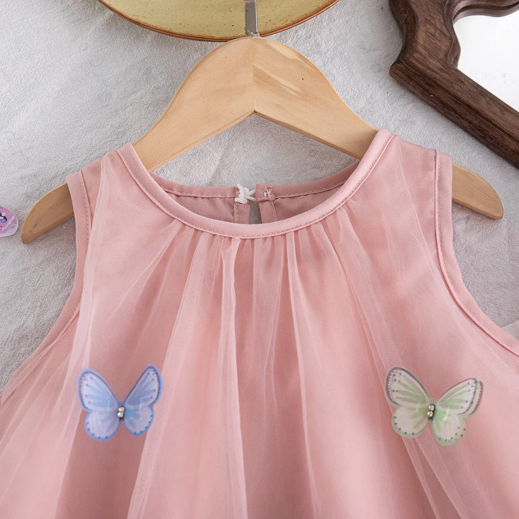 Summer New Baby Girl Pink Dress Cute Butterfly Children'S Birthday Clothes (9 Months -4 Years Old)