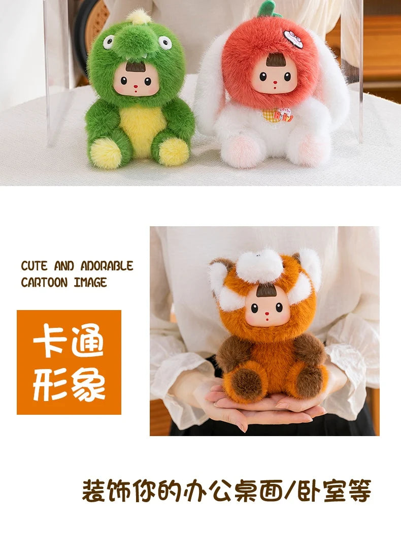 17cm Soft Vinyl Face Plush Little Dinosaur Tomato Rabbit Raccoon & Strawberry Doll Cute Cartoon Animal Stuffed Toy