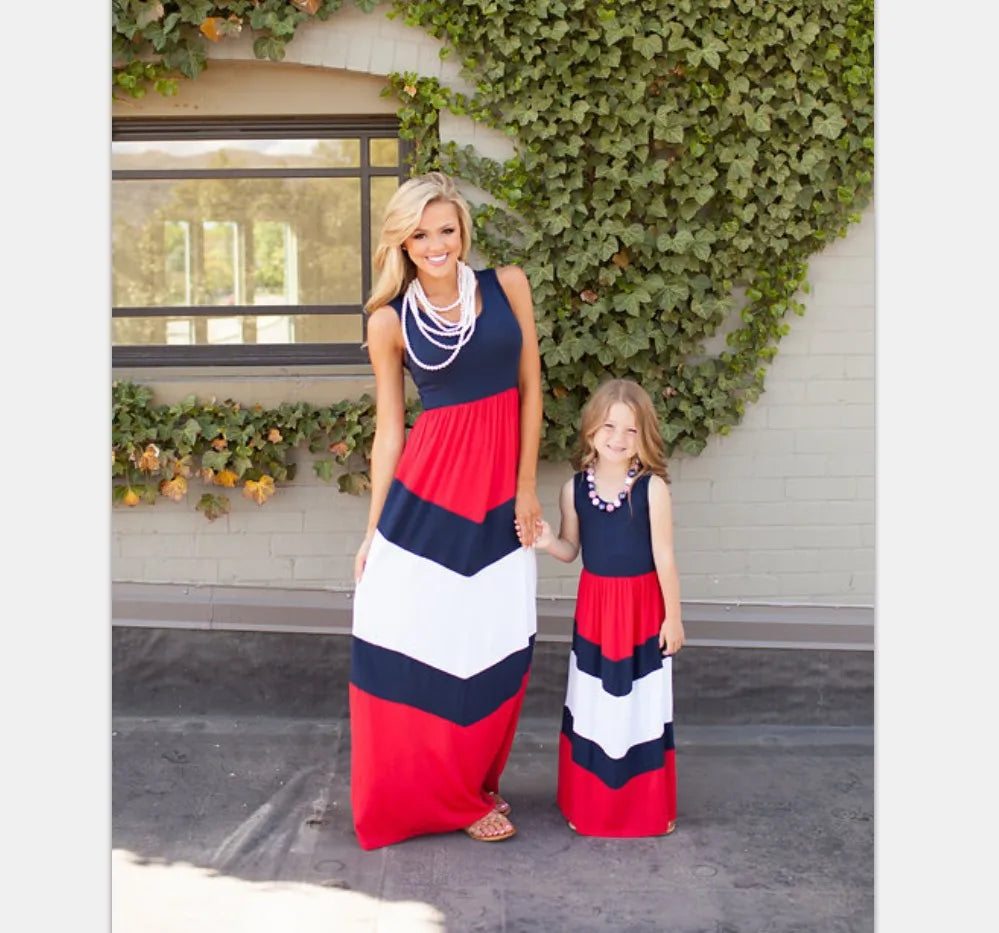 2026 Matching Parent-Child Dress Family Matching Mother Daughter Dresses Clothes Striped Mom Dress Kids Child Outfits Mum Sister